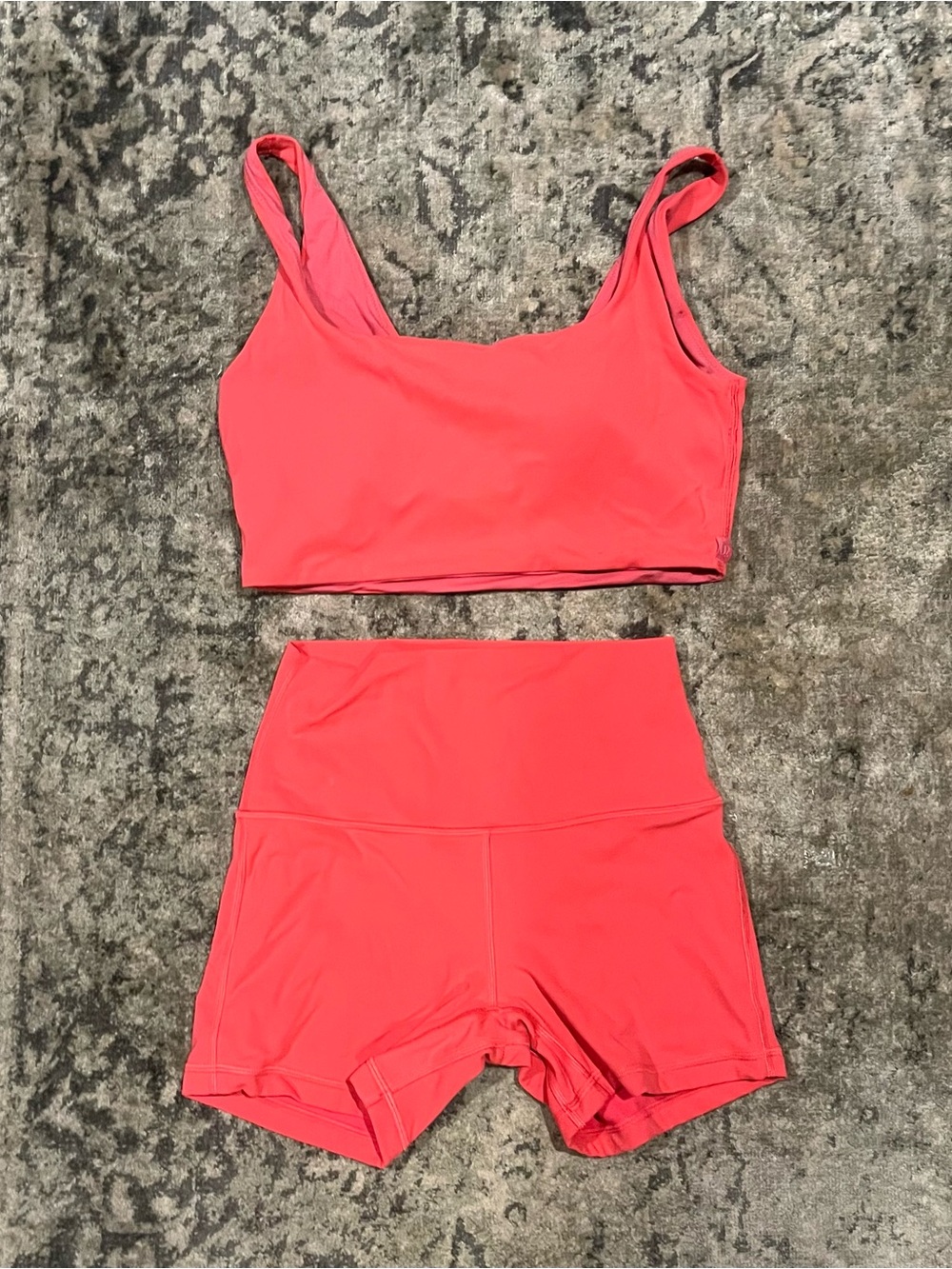 Lululemon Seamless Active Crop Tank and High-Waist Shorts Set - Coral